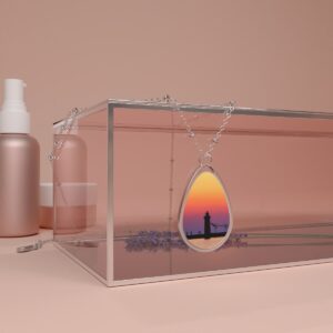 Orange & Purple Lighthouse - Oval Necklace