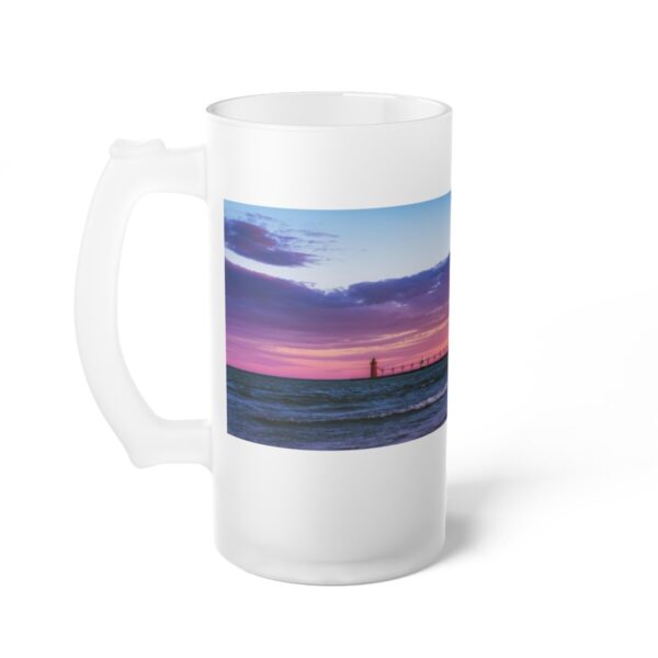Experience South Haven - Purple Lighthouse - Frosted Glass Beer Mug - Image 4